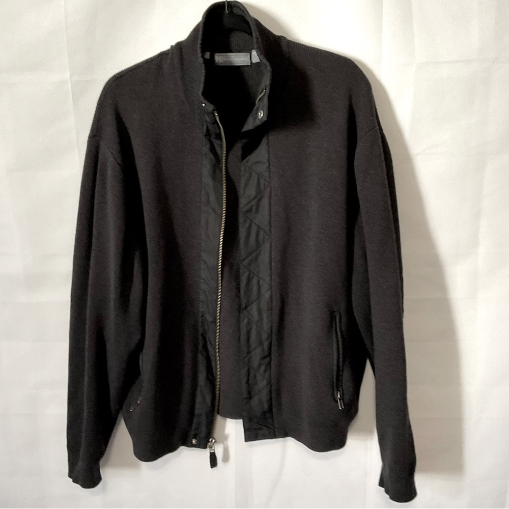Hickey Freeman 100% Merino Wool charcoal gray with quilted elbow patches sz L